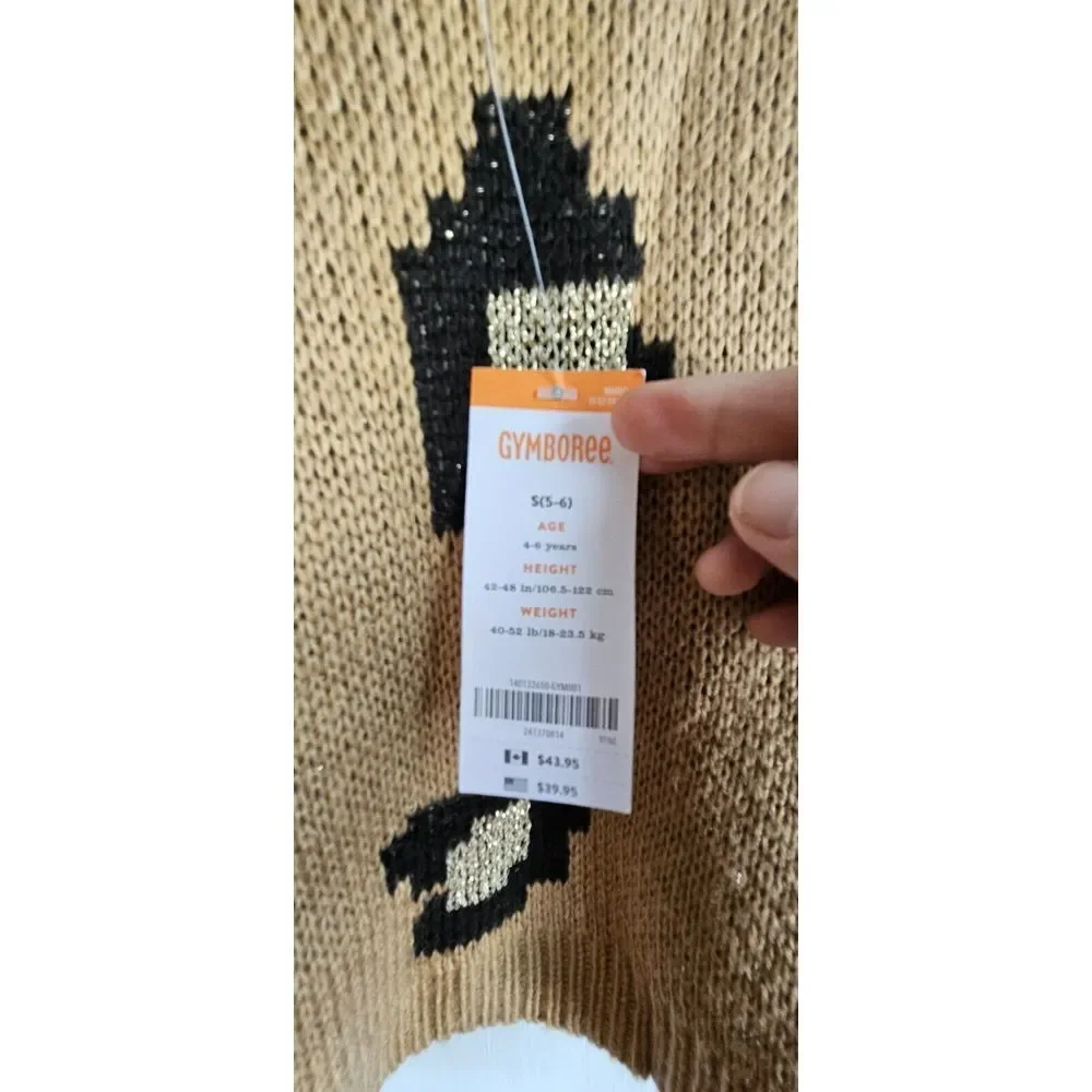 NWT GYMBOREE brown girl sz S(5-6)‎ right Meow sweater metallic gold thread